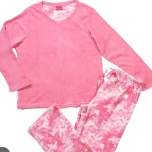 Pink Laundry Micro Fleece Plush Pajama Set Hot Pink Camo  LARGE